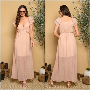 Swiss Dot Tan Maxi Dress